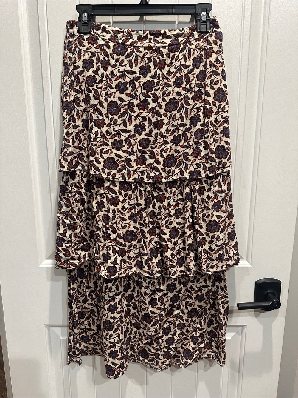 A. Byer Cream Maxi Skirt with Brown & Blue Floral
